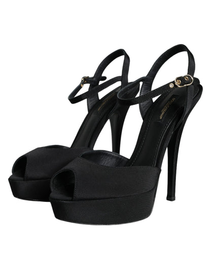 Dolce & Gabbana Black Leather Platform Heels Sandals Shoes Dolce & Gabbana