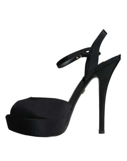 Dolce & Gabbana Black Leather Platform Heels Sandals Shoes Dolce & Gabbana