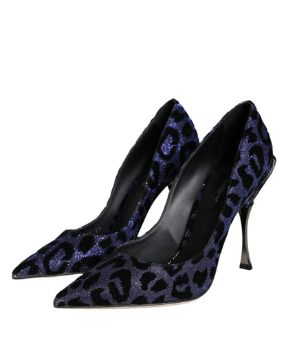 Dolce & Gabbana Dark Blue Leopard Lurex Heels Pumps Shoes Dolce & Gabbana