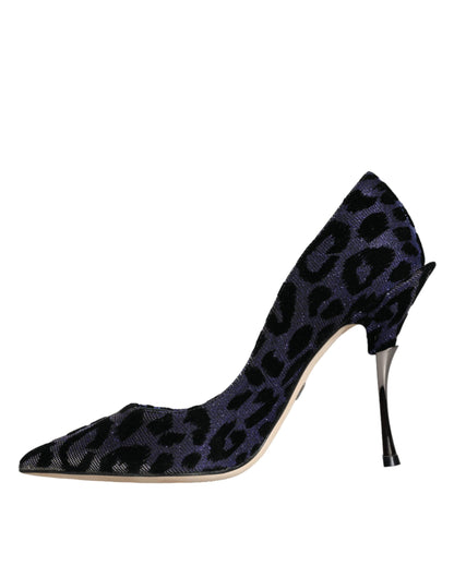 Dolce & Gabbana Dark Blue Leopard Lurex Heels Pumps Shoes Dolce & Gabbana