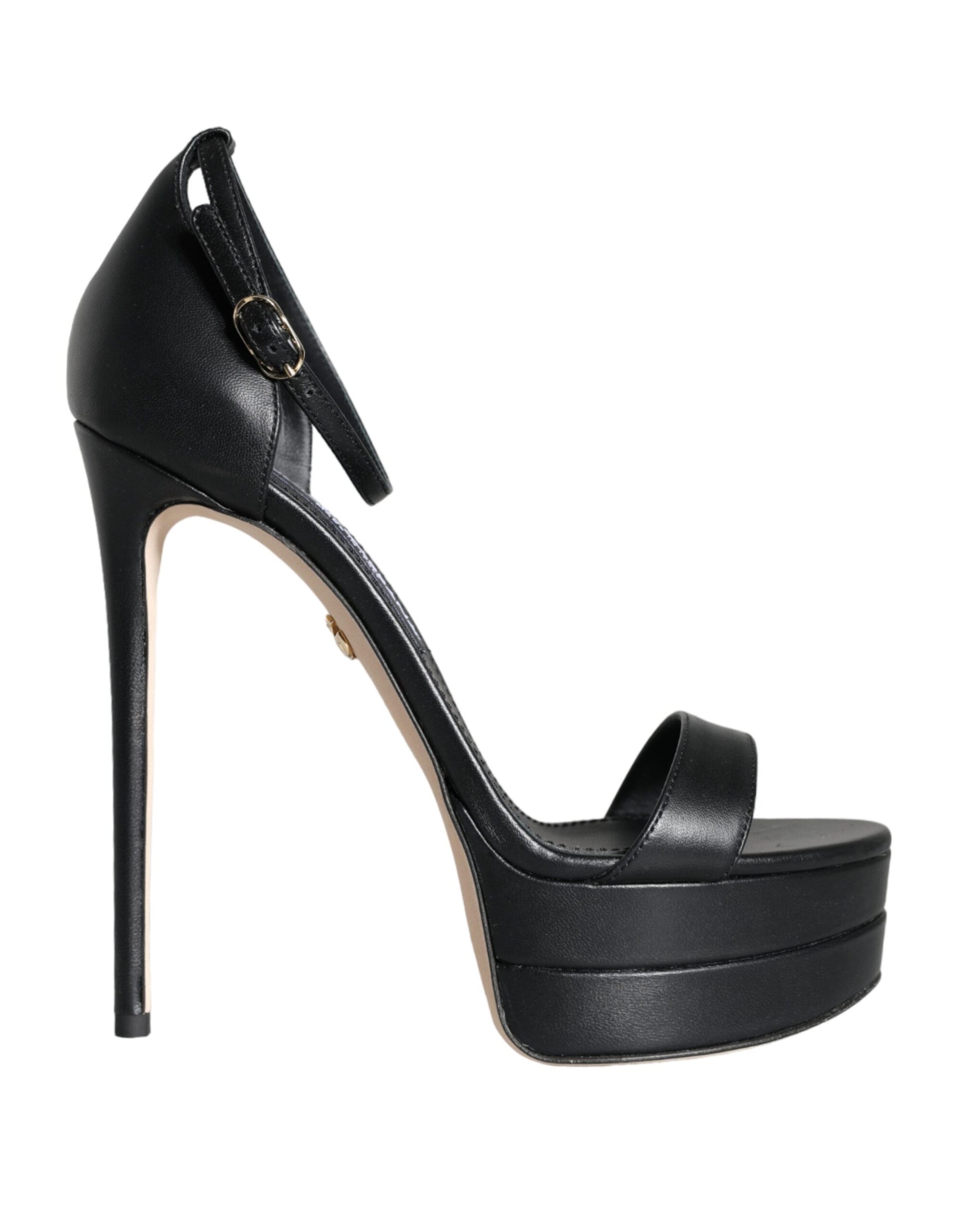 Dolce & Gabbana Black Lamb Leather Ankle Strap Sandals Shoes