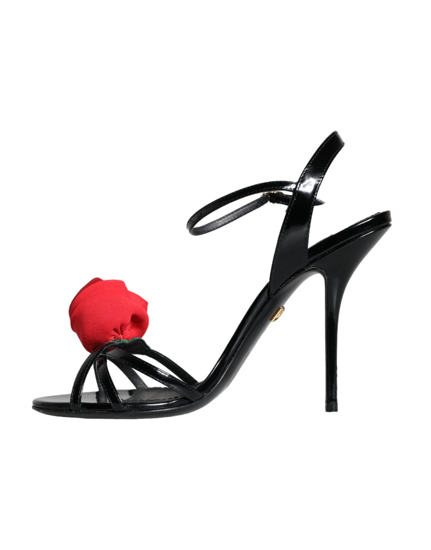 Dolce & Gabbana Black Leather Rose Ankle Strap Keira Sandals Shoes Dolce & Gabbana