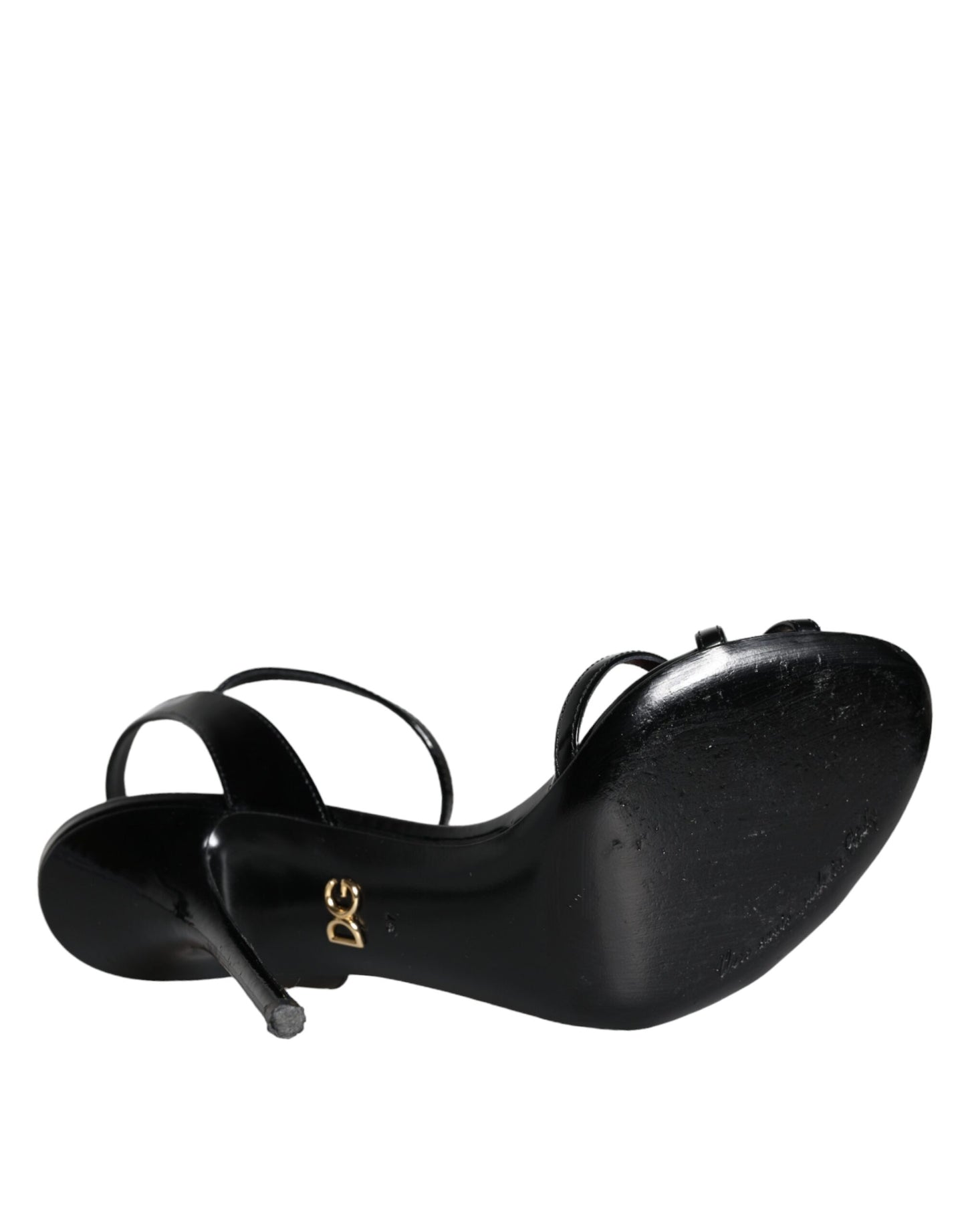 Dolce & Gabbana Black Leather Rose Ankle Strap Keira Sandals Shoes Dolce & Gabbana