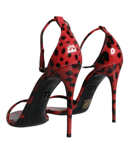 Dolce & Gabbana Red Leopard Leather Ankle Strap Keira Sandals Shoes Dolce & Gabbana