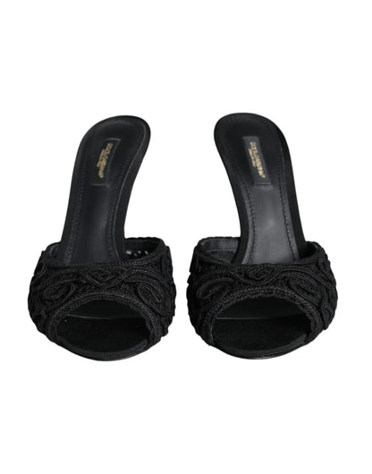 Dolce & Gabbana Black Keira Cordonetto Heels Slides Shoes Dolce & Gabbana