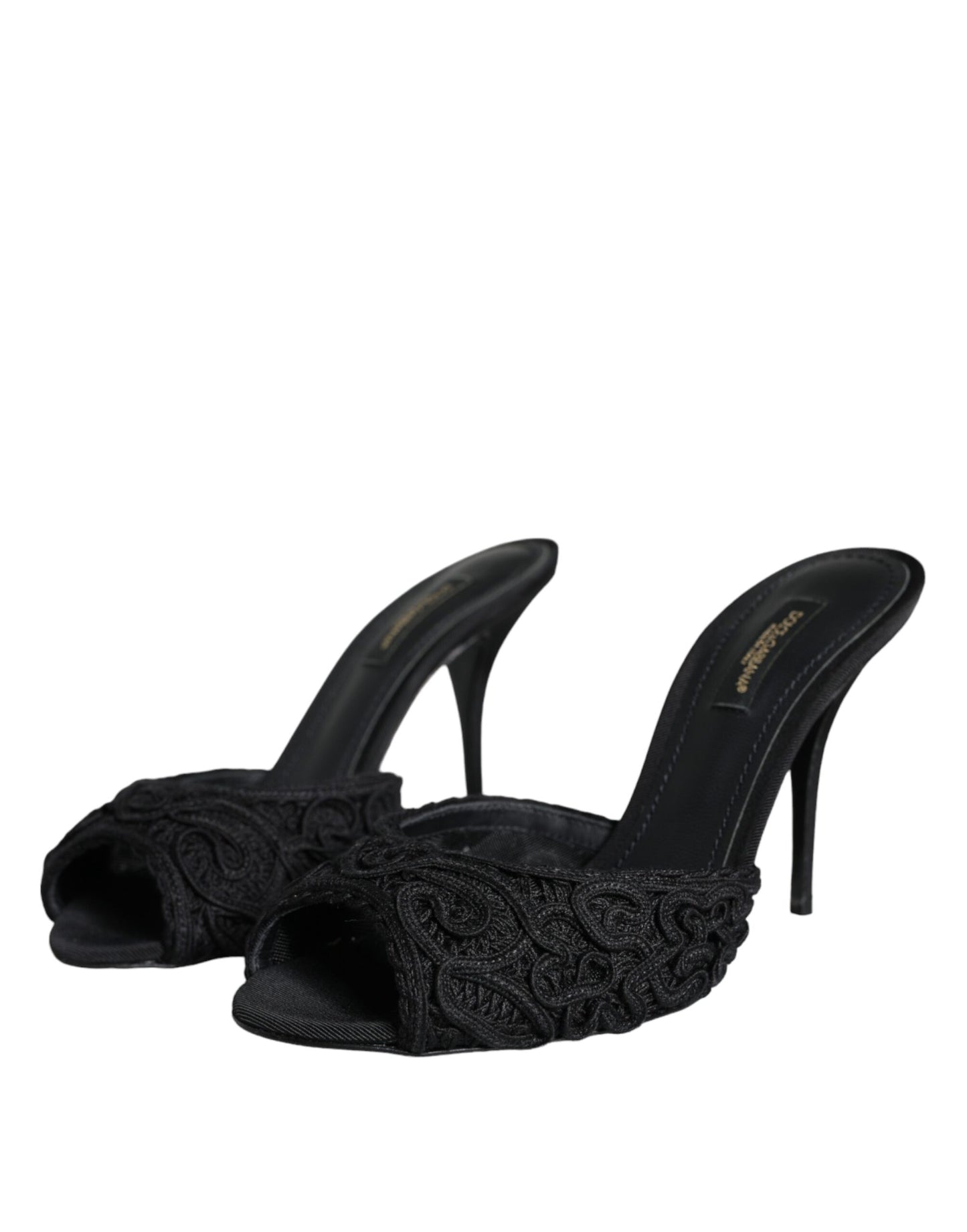 Dolce & Gabbana Black Keira Cordonetto Heels Slides Shoes Dolce & Gabbana