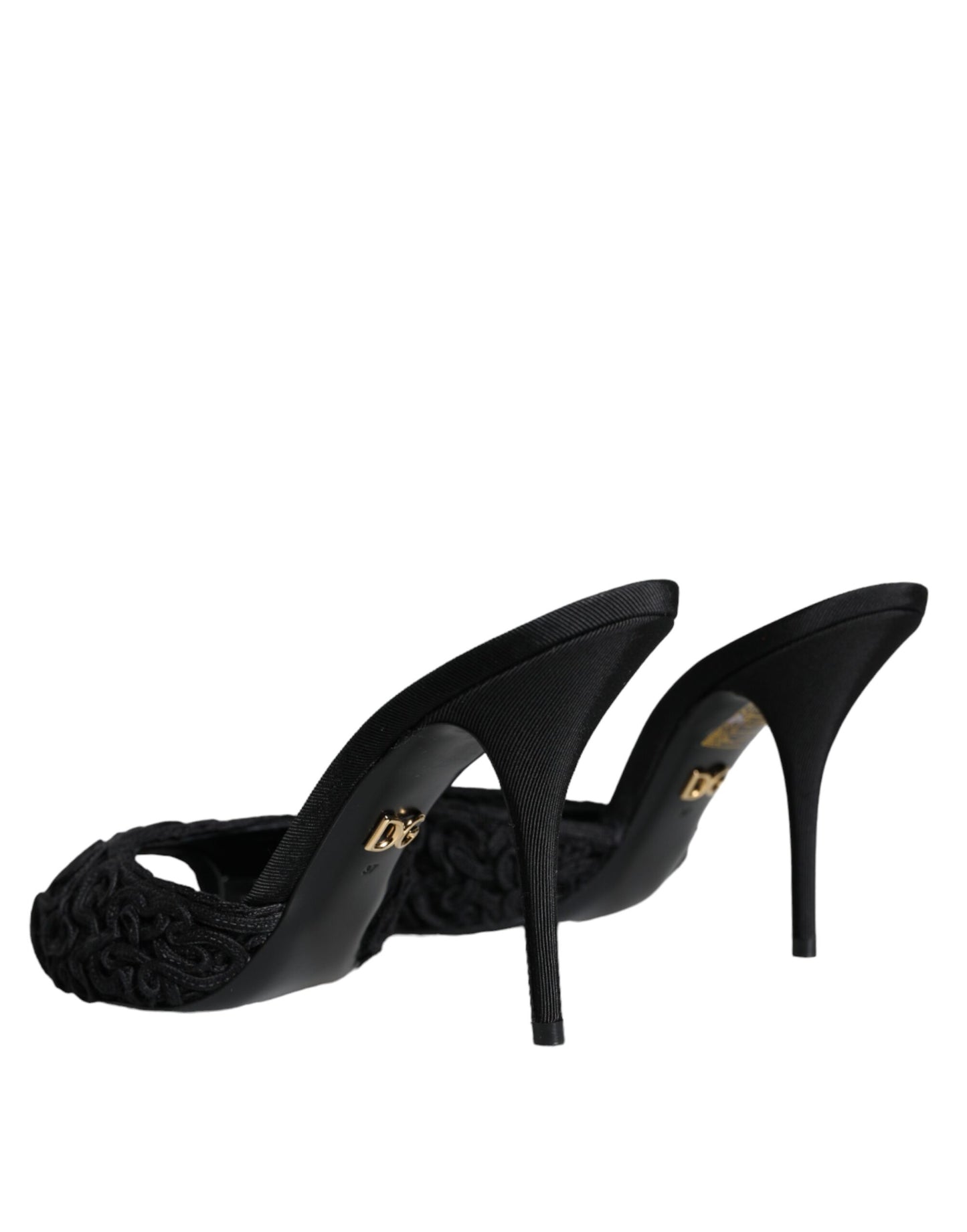 Dolce & Gabbana Black Keira Cordonetto Heels Slides Shoes Dolce & Gabbana