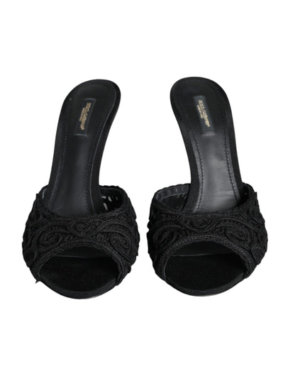 Dolce & Gabbana Black Keira Cordonetto Heels Slides Shoes Dolce & Gabbana