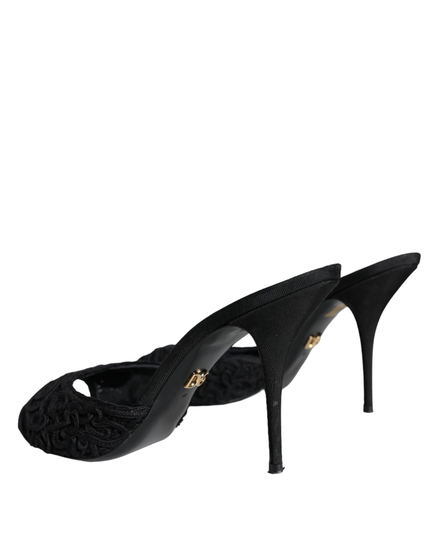 Dolce & Gabbana Black Keira Cordonetto Heels Slides Shoes Dolce & Gabbana