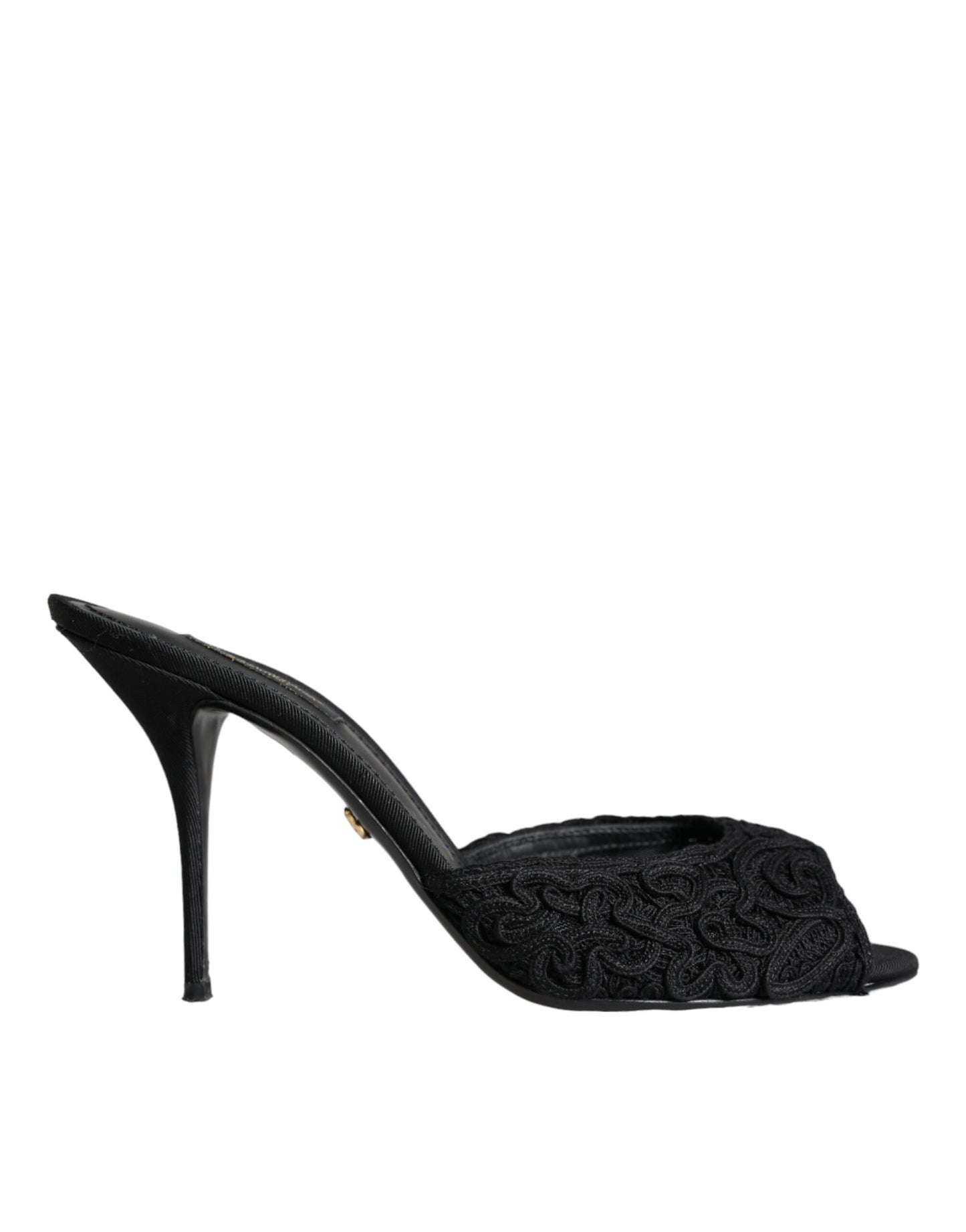 Dolce & Gabbana Black Keira Cordonetto Heels Slides Shoes Dolce & Gabbana