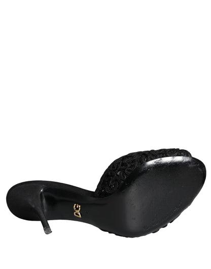 Dolce & Gabbana Black Keira Cordonetto Heels Slides Shoes Dolce & Gabbana