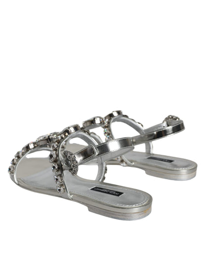 Dolce & Gabbana Silver Crystal Sandals Flats Flip Flops Shoes Dolce & Gabbana