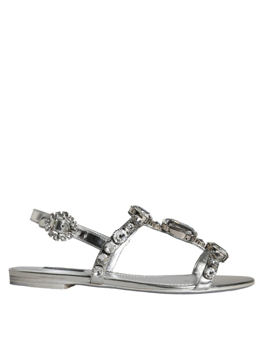 Dolce & Gabbana Silver Crystal Sandals Flats Flip Flops Shoes Dolce & Gabbana