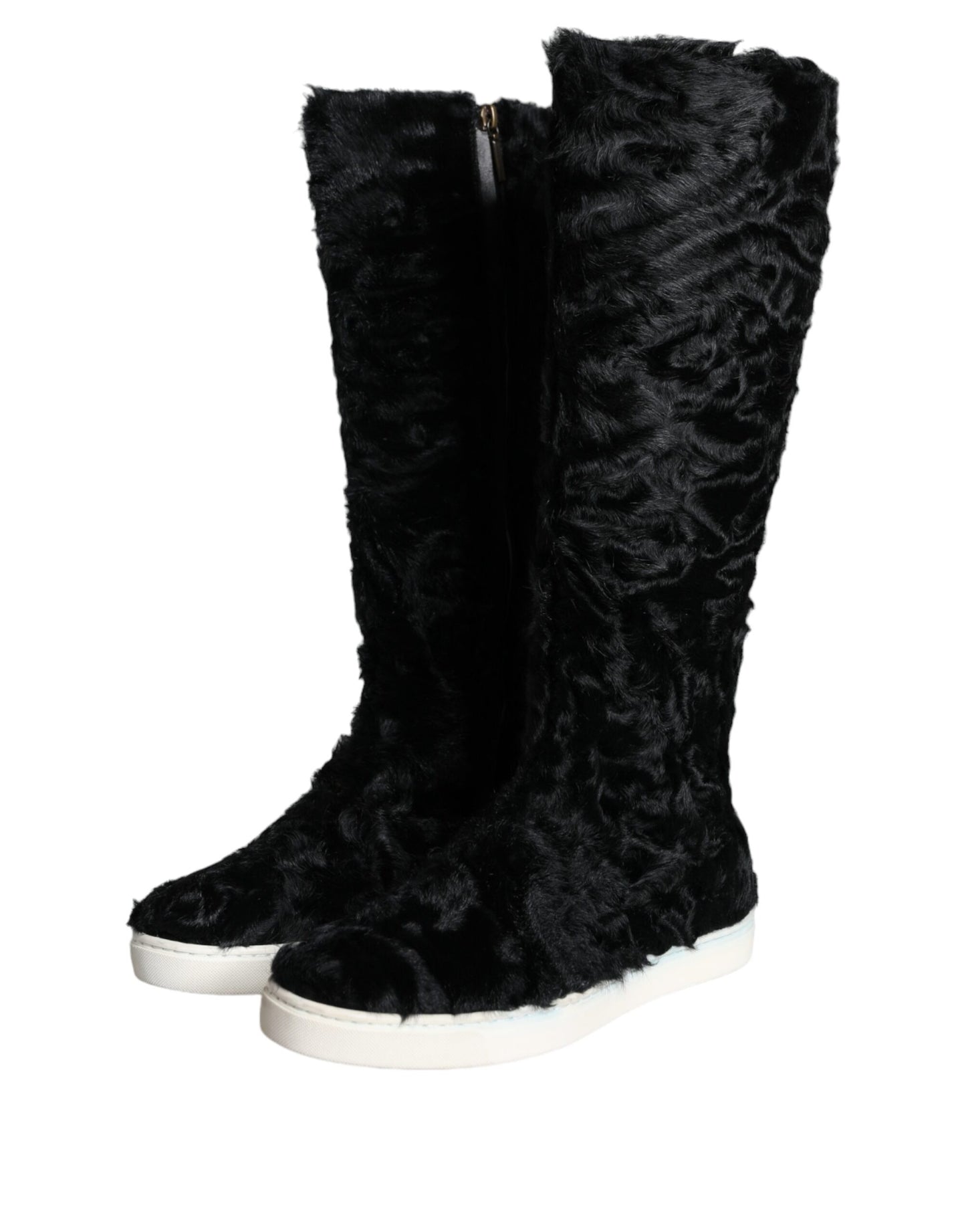 Dolce & Gabbana Black Xiangao Lamb Fur Leather Boots Shoes Dolce & Gabbana