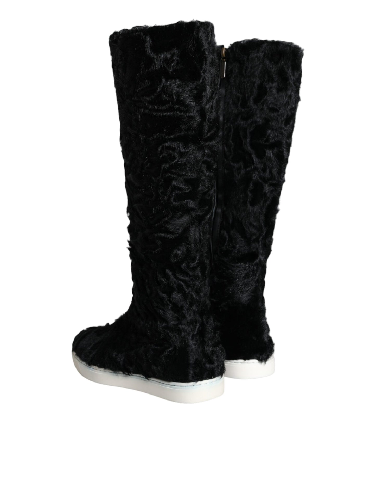 Dolce & Gabbana Black Xiangao Lamb Fur Leather Boots Shoes Dolce & Gabbana