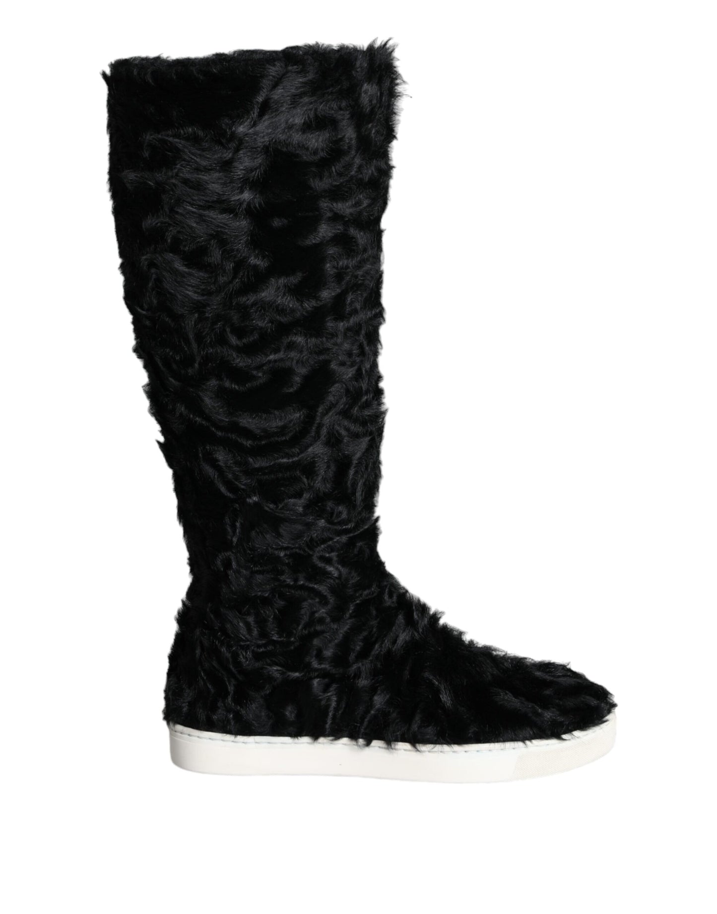 Dolce & Gabbana Black Xiangao Lamb Fur Leather Boots Shoes Dolce & Gabbana