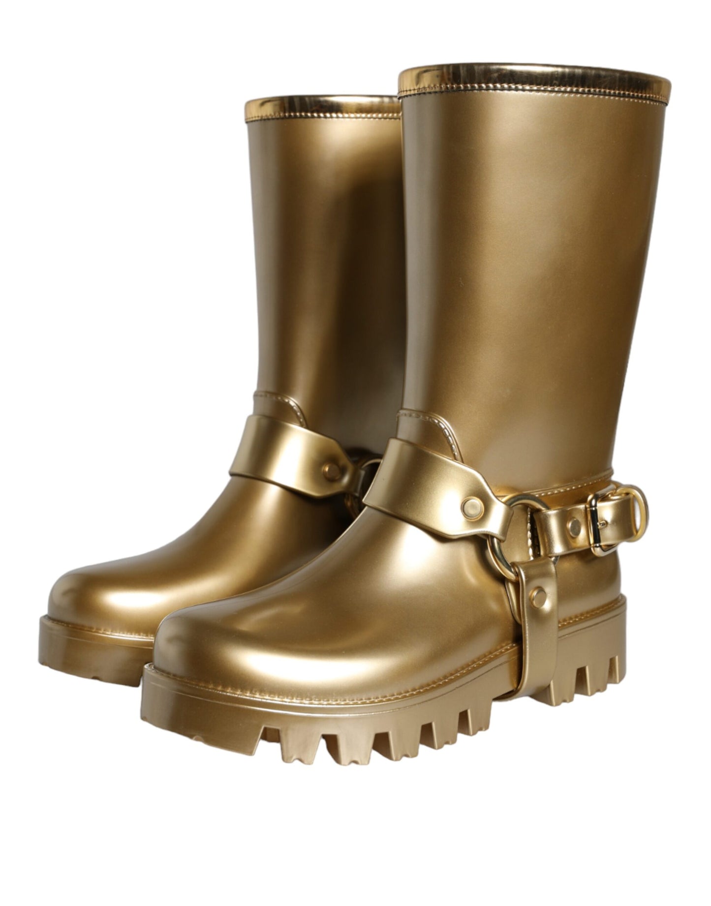 Dolce & Gabbana Metallic Gold Rubber PVC Rain Boots Shoes Dolce & Gabbana