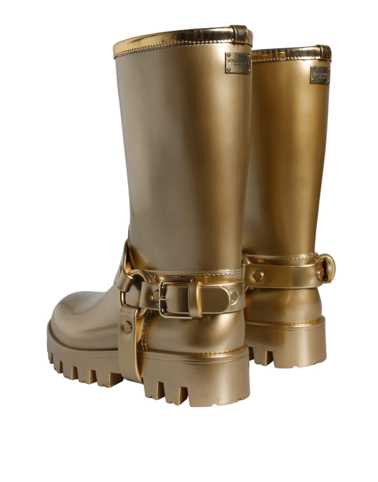 Dolce & Gabbana Metallic Gold Rubber PVC Rain Boots Shoes Dolce & Gabbana