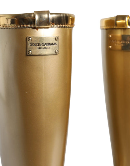 Dolce & Gabbana Metallic Gold Rubber PVC Rain Boots Shoes Dolce & Gabbana