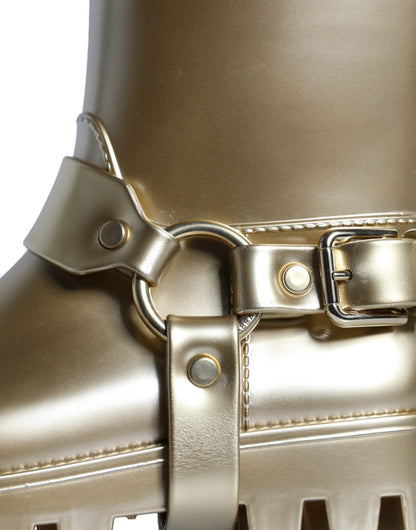 Dolce & Gabbana Metallic Gold Rubber PVC Rain Boots Shoes Dolce & Gabbana