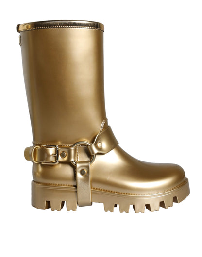 Dolce & Gabbana Metallic Gold Rubber PVC Rain Boots Shoes Dolce & Gabbana