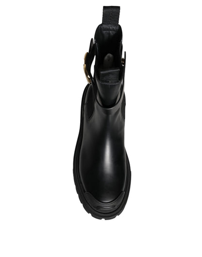 Dolce & Gabbana Black Leather Combat Mid Calf Boots Shoes Dolce & Gabbana