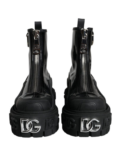 Dolce & Gabbana Black Leather Rubber Logo Ankle Boots Shoes Dolce & Gabbana