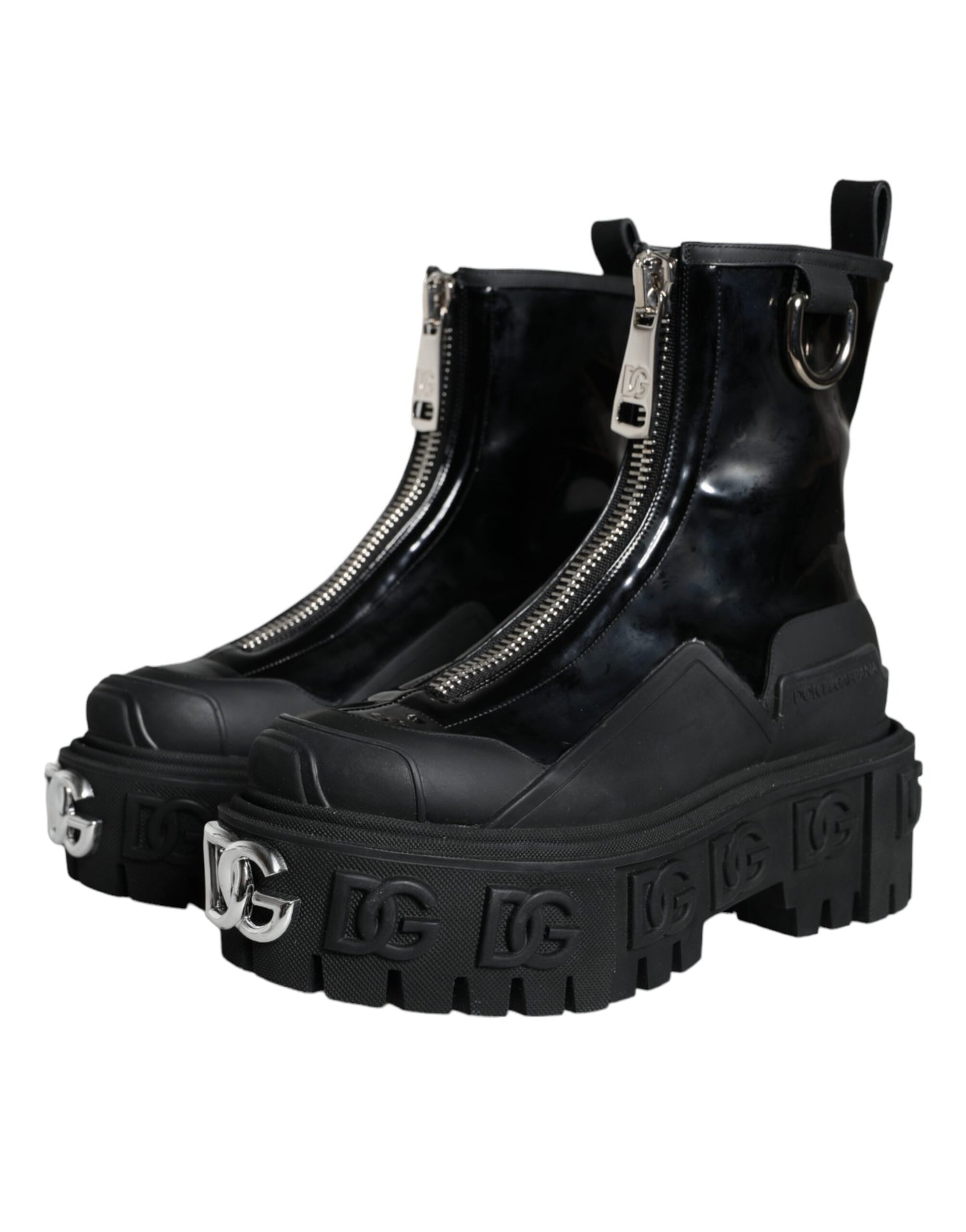 Dolce & Gabbana Black Leather Rubber Logo Ankle Boots Shoes Dolce & Gabbana