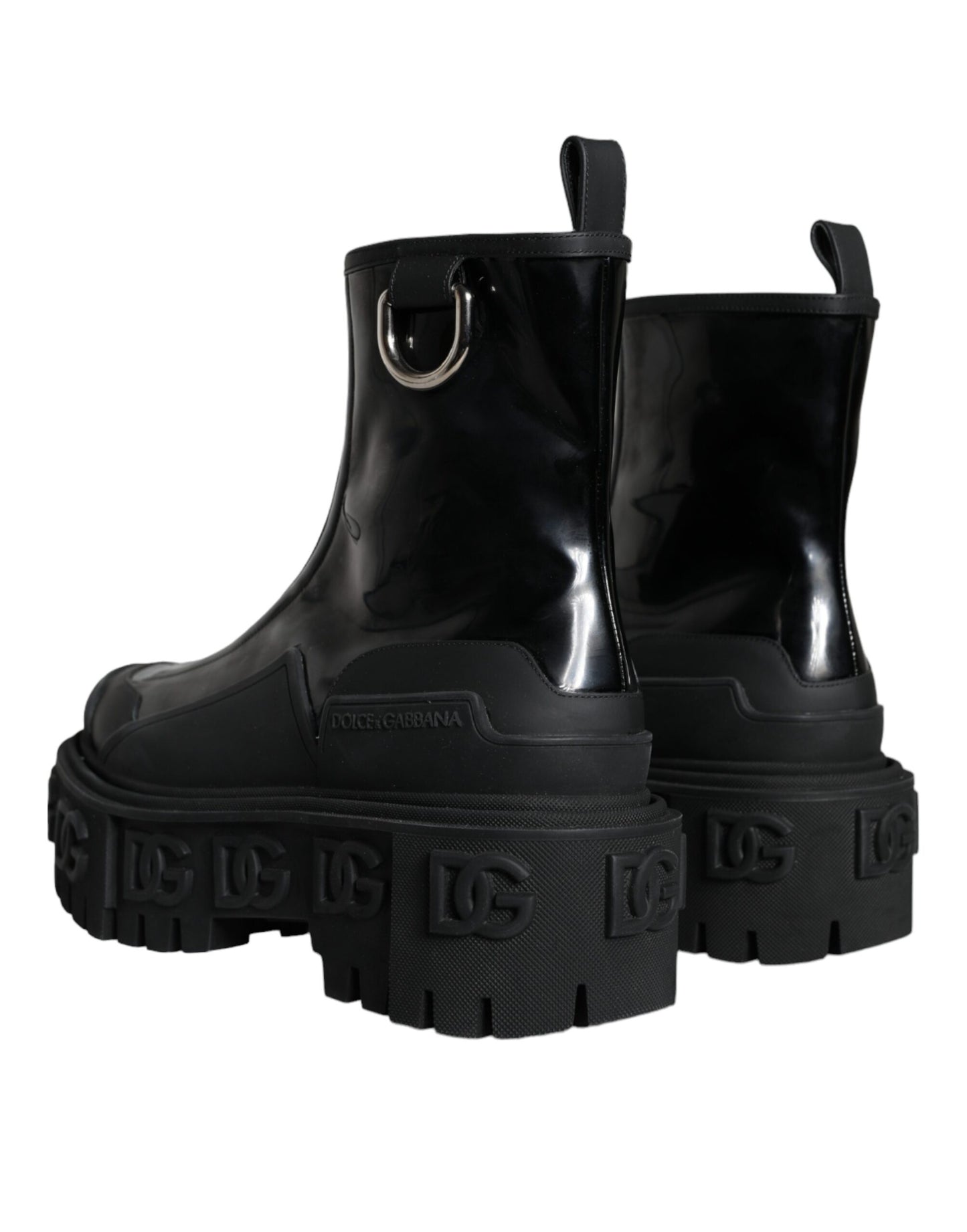 Dolce & Gabbana Black Leather Rubber Logo Ankle Boots Shoes Dolce & Gabbana