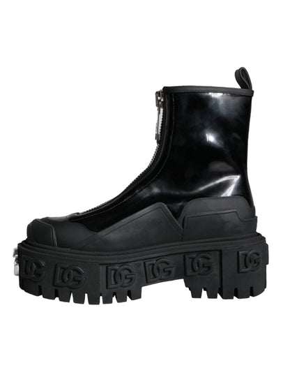 Dolce & Gabbana Black Leather Rubber Logo Ankle Boots Shoes Dolce & Gabbana