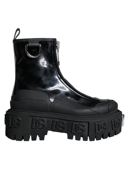 Dolce & Gabbana Black Leather Rubber Logo Ankle Boots Shoes Dolce & Gabbana