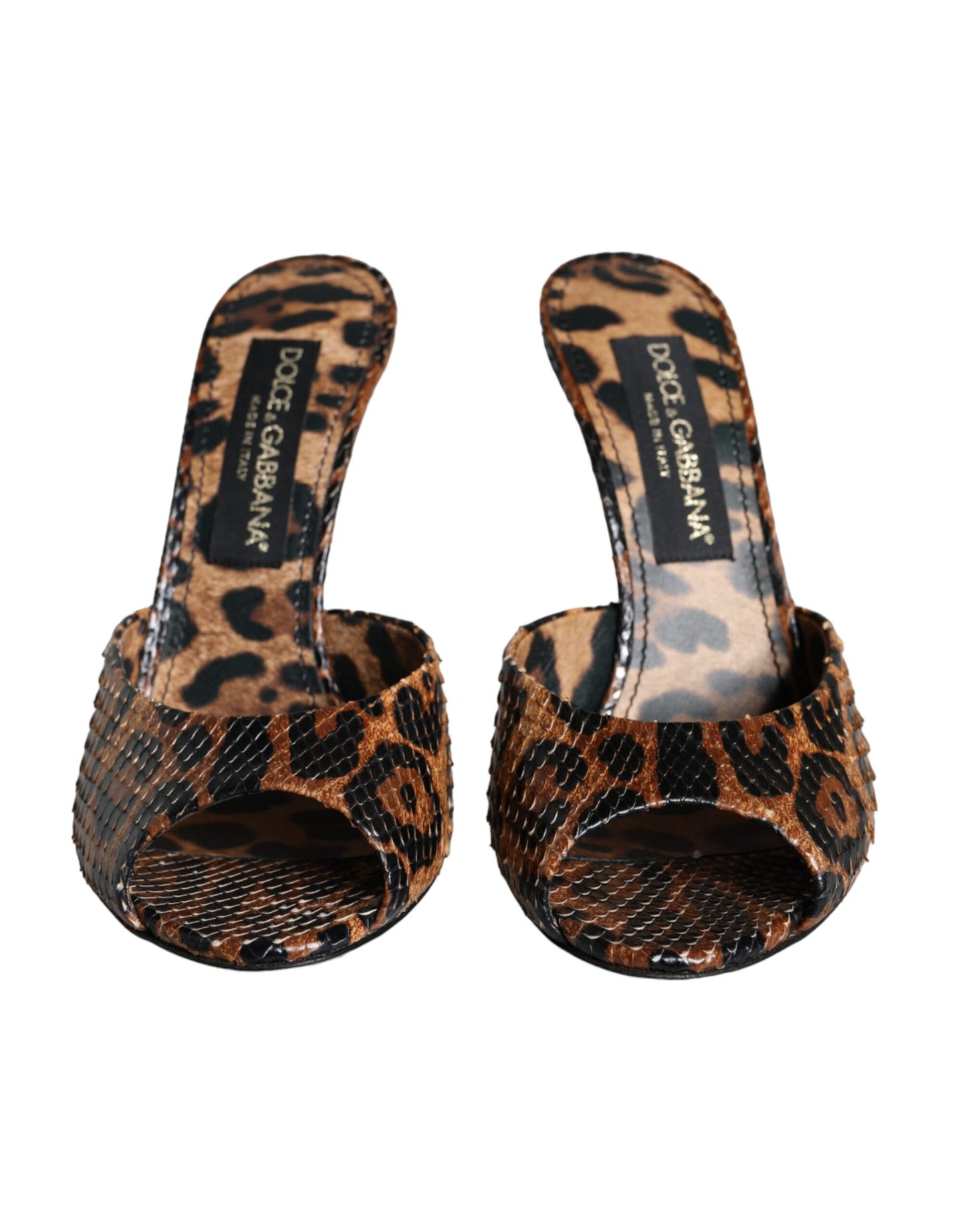 Dolce & Gabbana Brown Leopard Leather Slides Heels Sandals Shoes Dolce & Gabbana