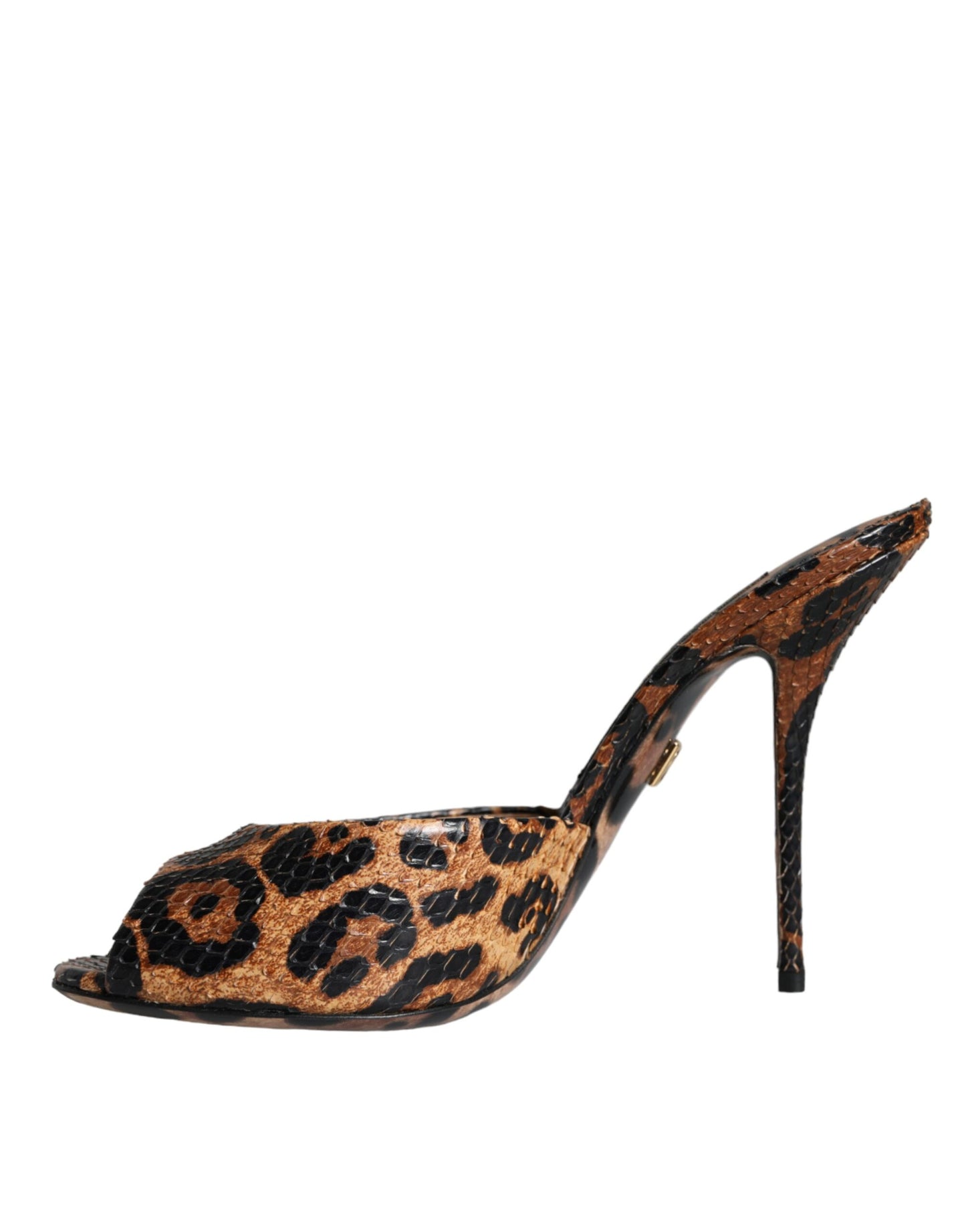 Dolce & Gabbana Brown Leopard Leather Slides Heels Sandals Shoes Dolce & Gabbana