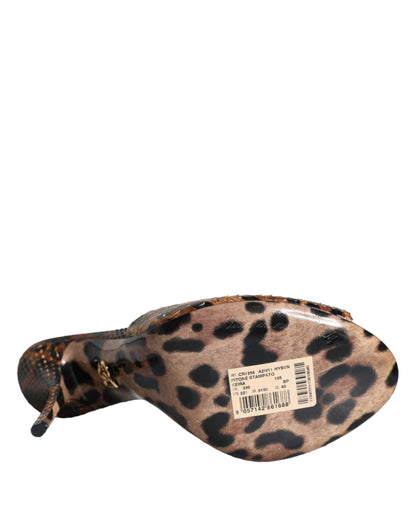 Dolce & Gabbana Brown Leopard Leather Slides Heels Sandals Shoes Dolce & Gabbana