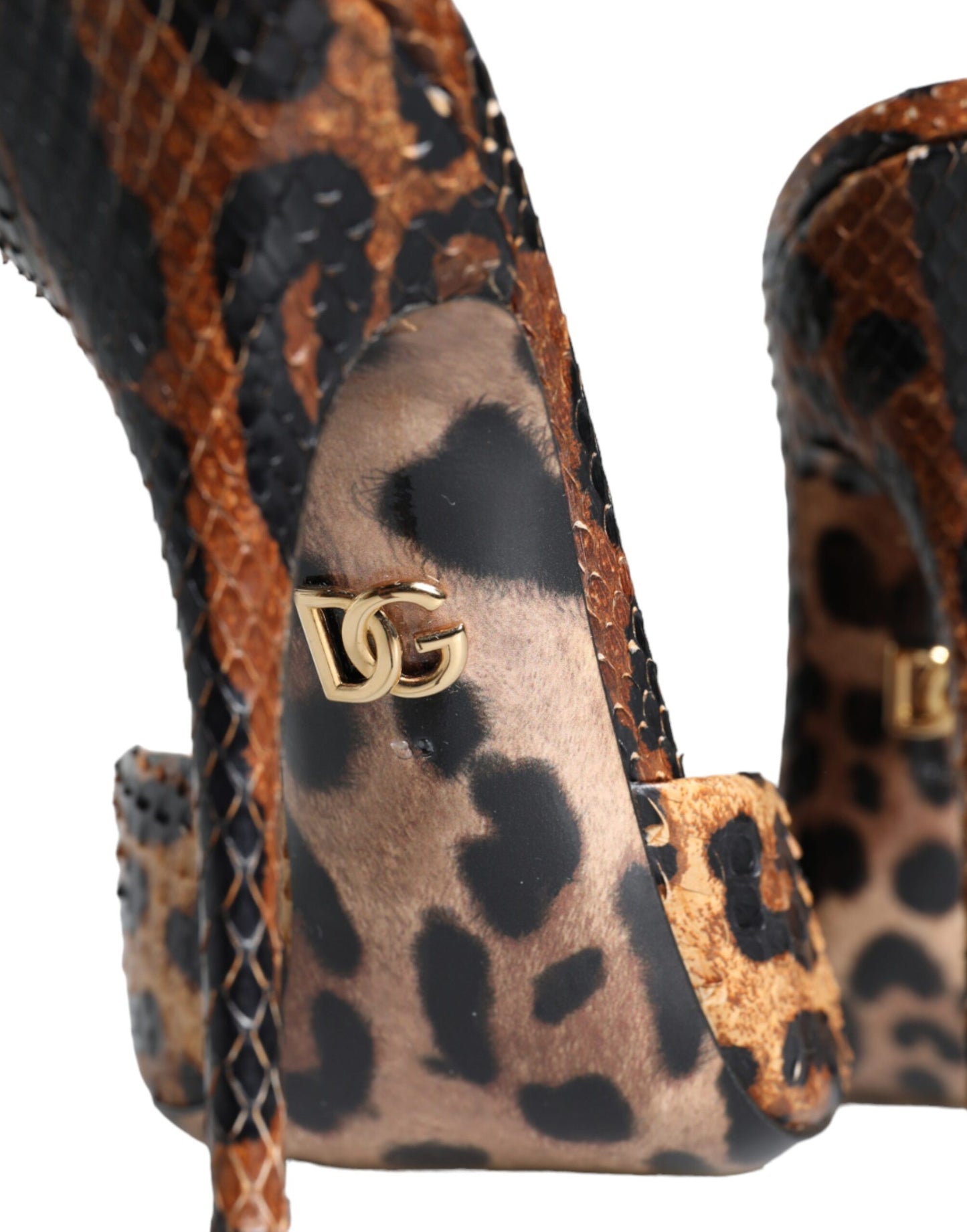 Dolce & Gabbana Brown Leopard Leather Slides Heels Sandals Shoes Dolce & Gabbana