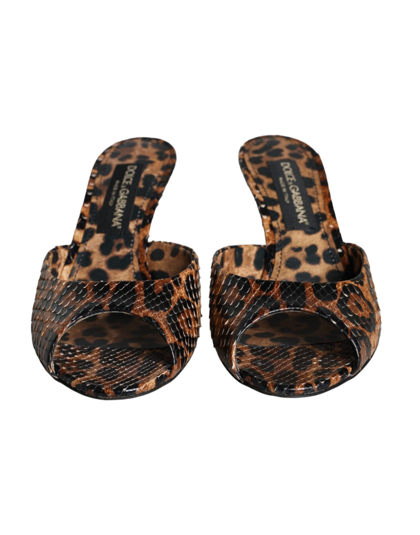 Dolce & Gabbana Brown Leopard Leather Slides Heels Sandals Shoes Dolce & Gabbana