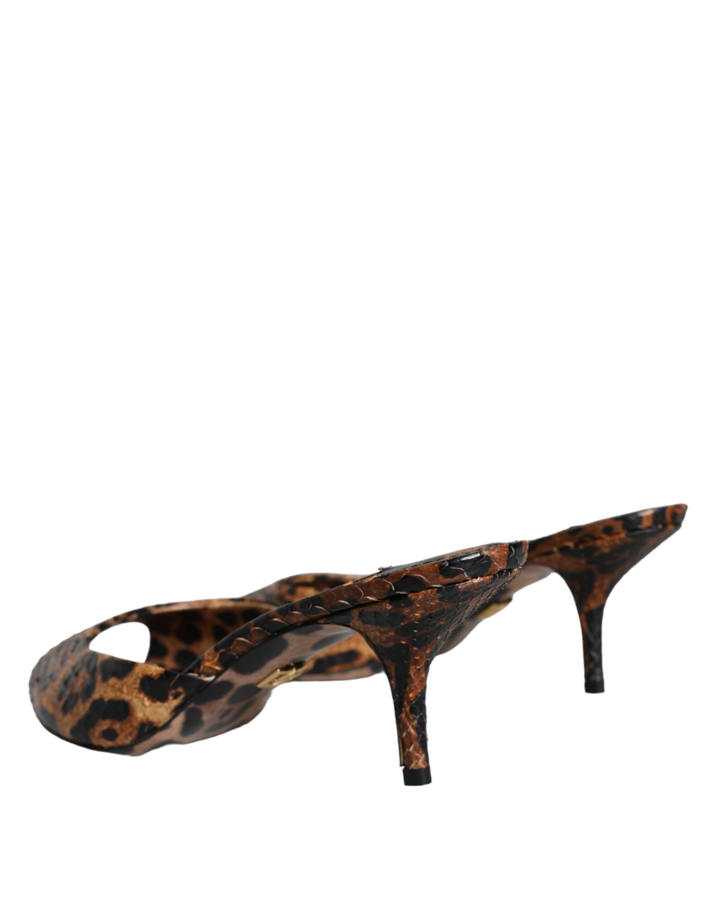 Dolce & Gabbana Brown Leopard Leather Slides Heels Sandals Shoes Dolce & Gabbana