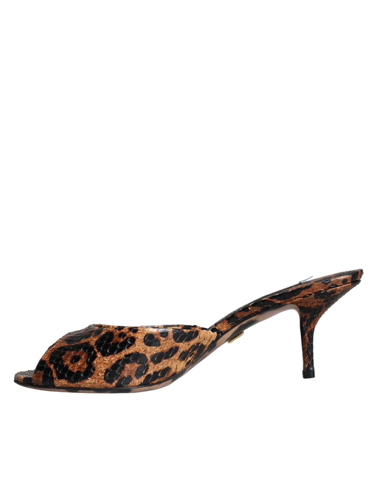 Dolce & Gabbana Brown Leopard Leather Slides Heels Sandals Shoes Dolce & Gabbana