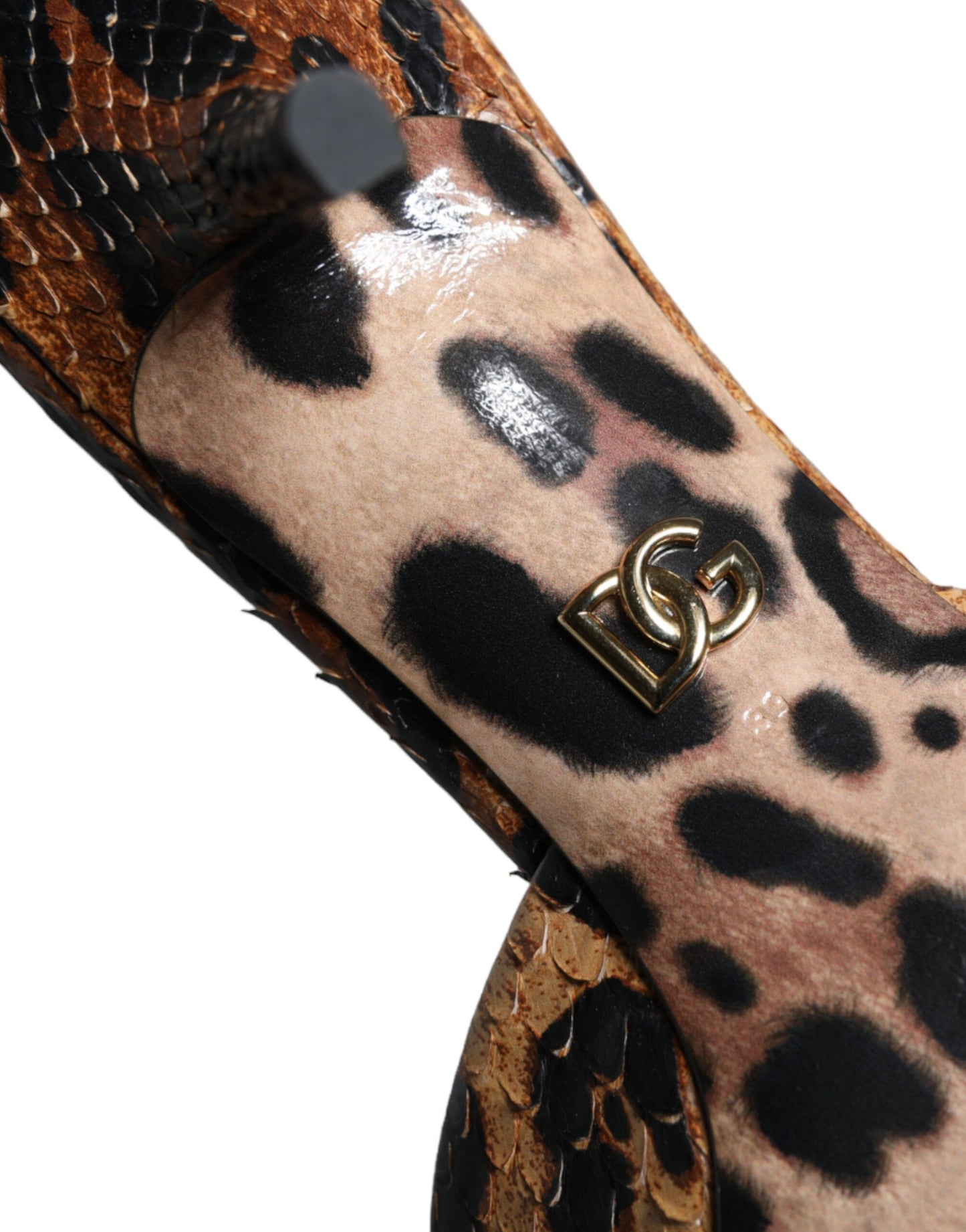 Dolce & Gabbana Brown Leopard Leather Slides Heels Sandals Shoes Dolce & Gabbana