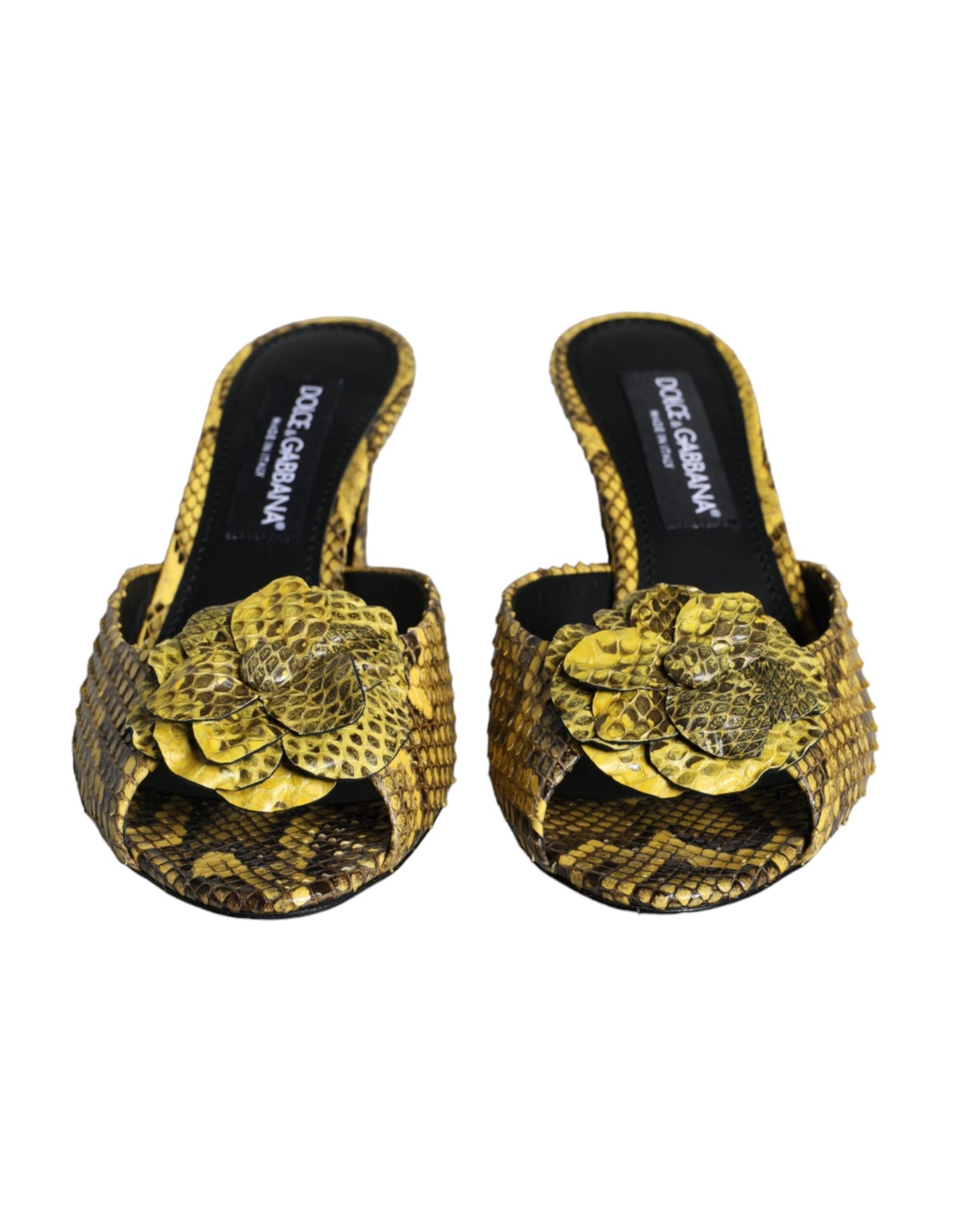 Dolce & Gabbana Yellow Leather Block Heels Slides Shoes Dolce & Gabbana