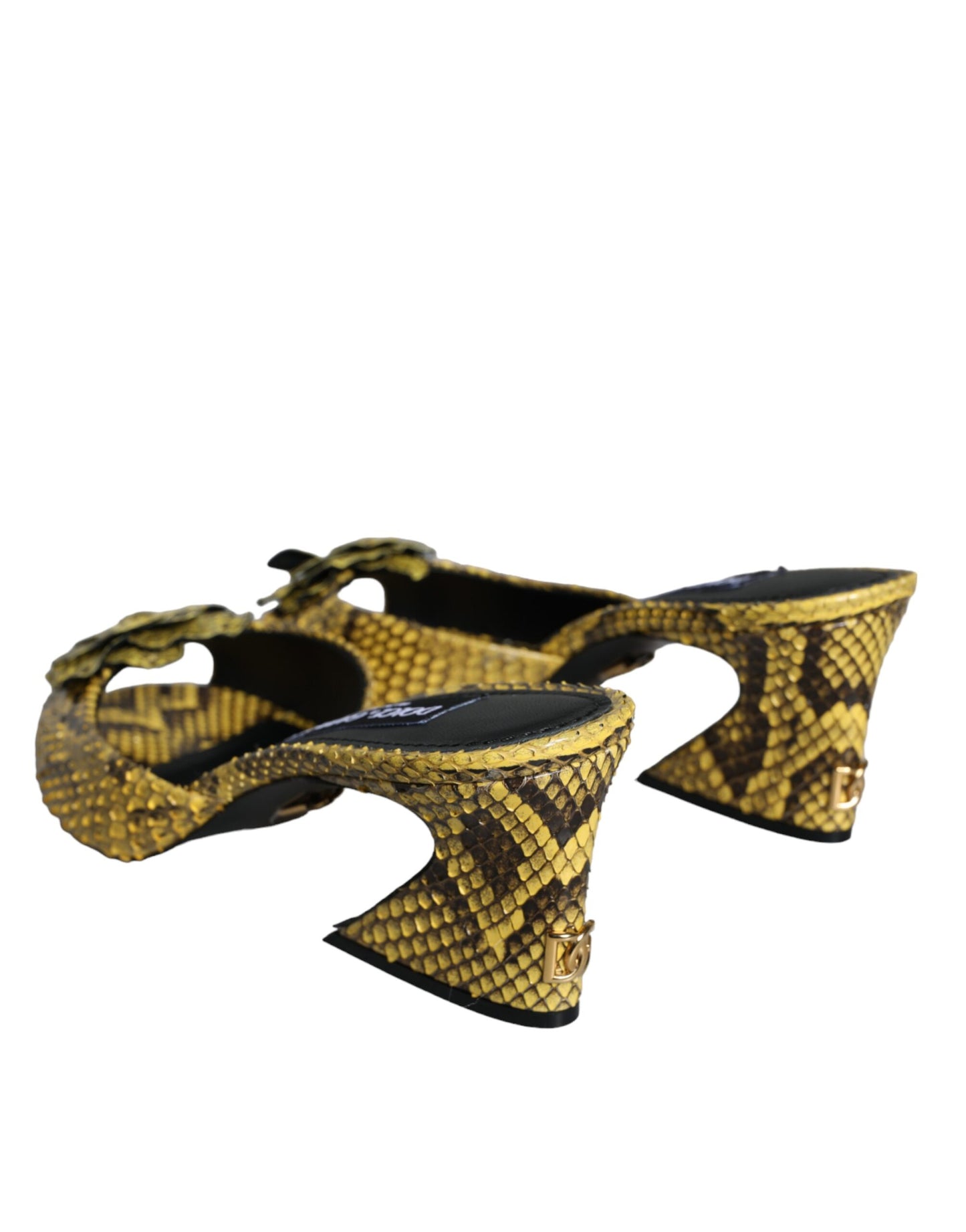 Dolce & Gabbana Yellow Leather Block Heels Slides Shoes Dolce & Gabbana