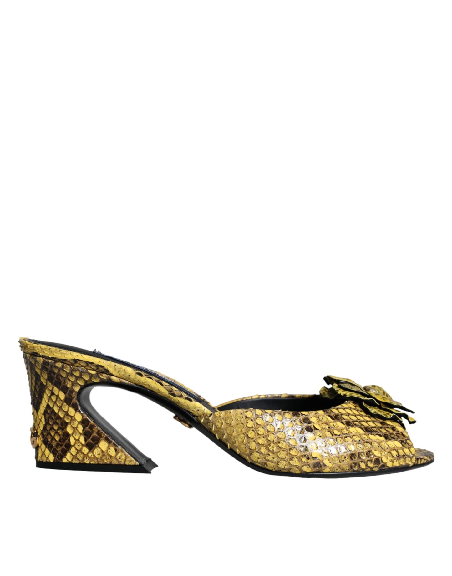 Dolce & Gabbana Yellow Leather Block Heels Slides Shoes Dolce & Gabbana