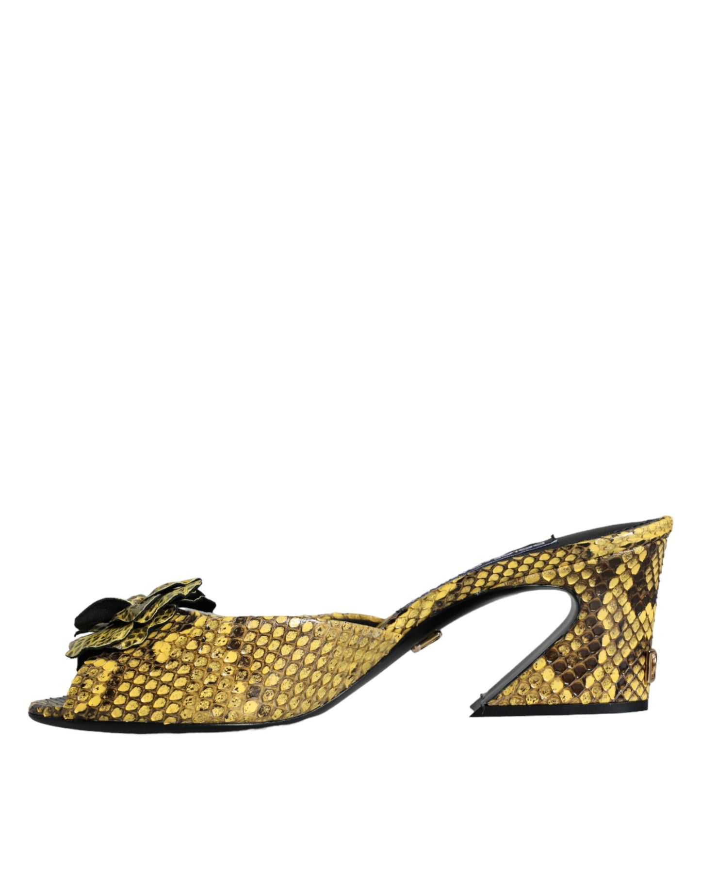 Dolce & Gabbana Yellow Leather Block Heels Slides Shoes Dolce & Gabbana