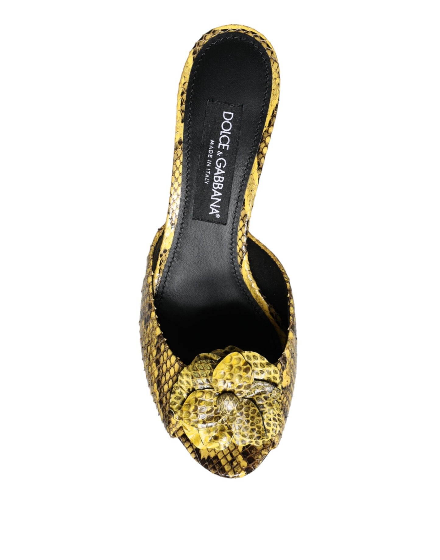 Dolce & Gabbana Yellow Leather Block Heels Slides Shoes Dolce & Gabbana