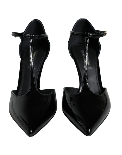 Dolce & Gabbana Black Leather T-strap Stiletto High Heels Shoes Dolce & Gabbana