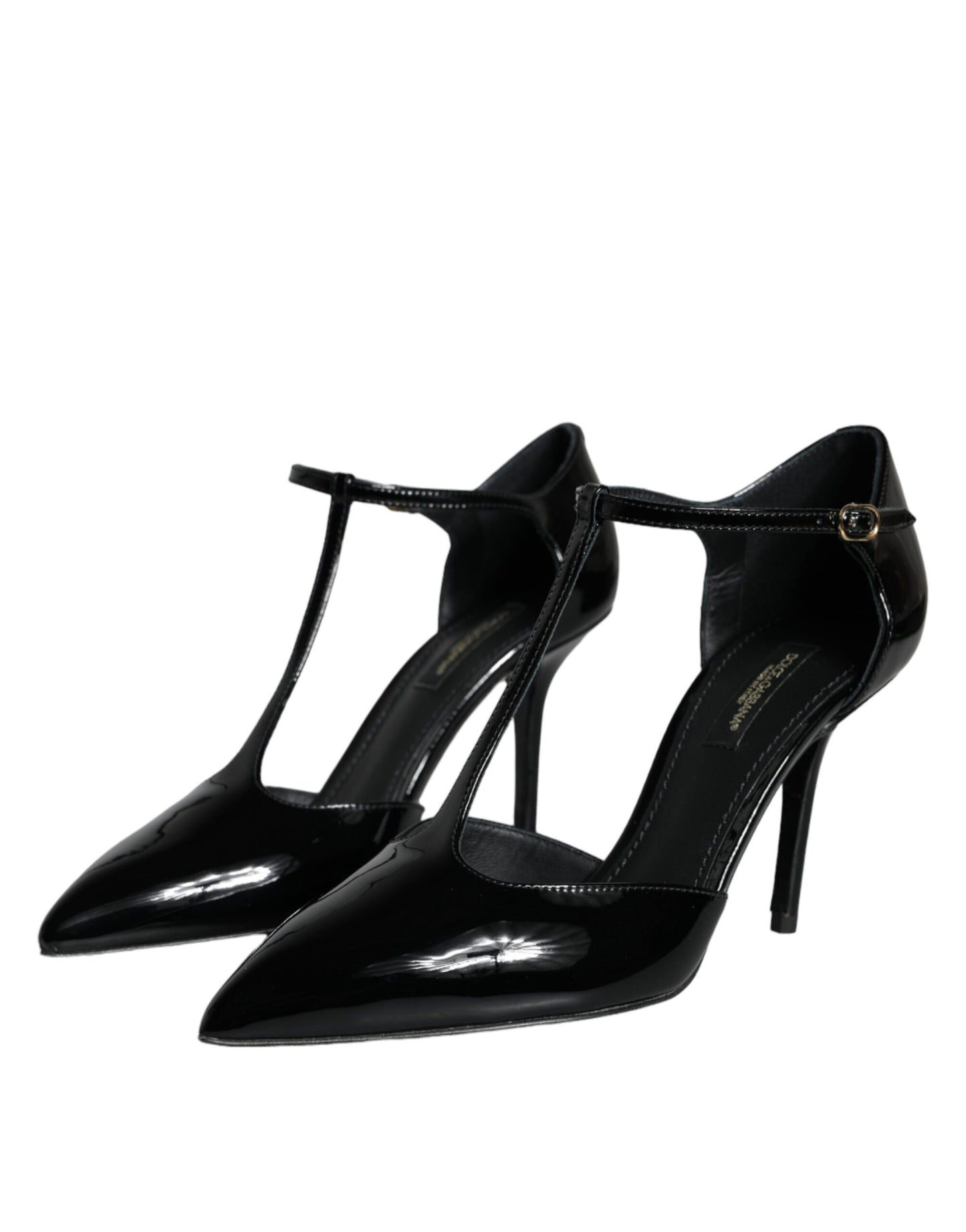 Dolce & Gabbana Black Leather T-strap Stiletto High Heels Shoes Dolce & Gabbana