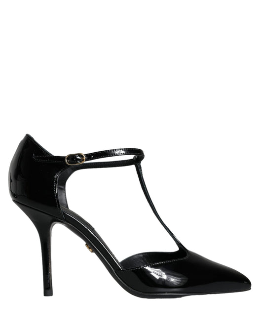 Dolce & Gabbana Black Leather T-strap Stiletto High Heels Shoes Dolce & Gabbana