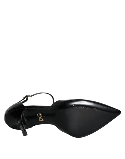 Dolce & Gabbana Black Leather T-strap Stiletto High Heels Shoes Dolce & Gabbana