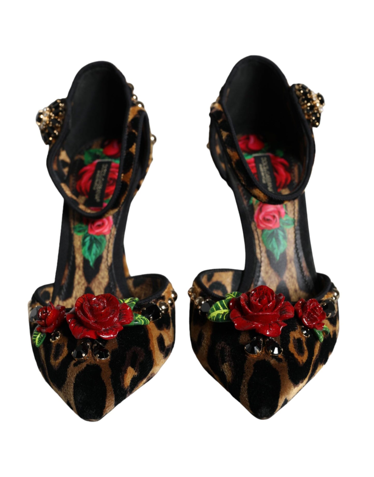 Dolce & Gabbana Brown Leopard Floral Crystal Ankle Strap Pumps Shoes Dolce & Gabbana