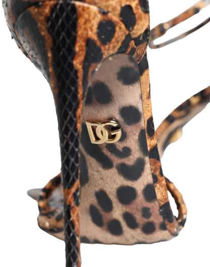 Dolce & Gabbana Brown Leopard Leather Ankle Strap Sandals Shoes Dolce & Gabbana